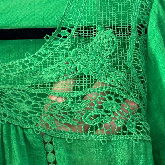 Zac & Rachel L flowy green boho romantic lace detail top fairy core - Picture 3 of 11
